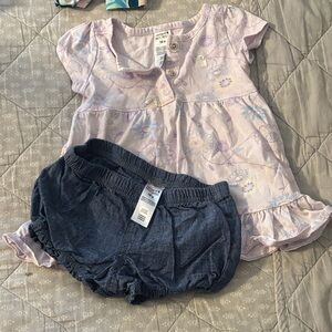 Carhartt Floral Lavender Top and Navy Diaper Cover Set